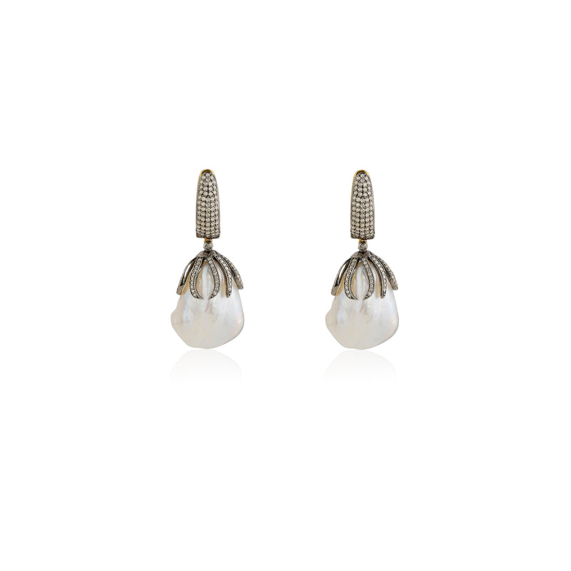 Kaylani Baroque Pearl Diamond Earrings, Sterling Silver