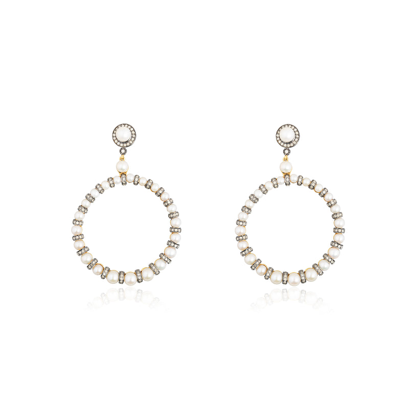 Poornima Diamond and Cultured Pearl Earrings, Sterling Silver +18k