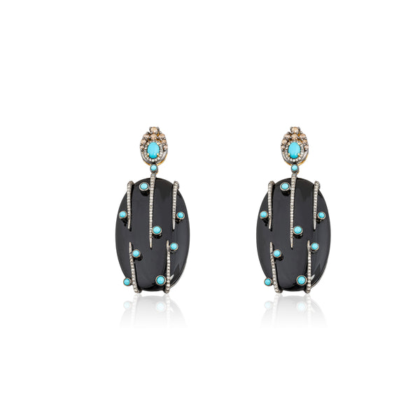 Amaya Black Onyx, Diamond and Turquoise Earrings, Sterling Silver +18k