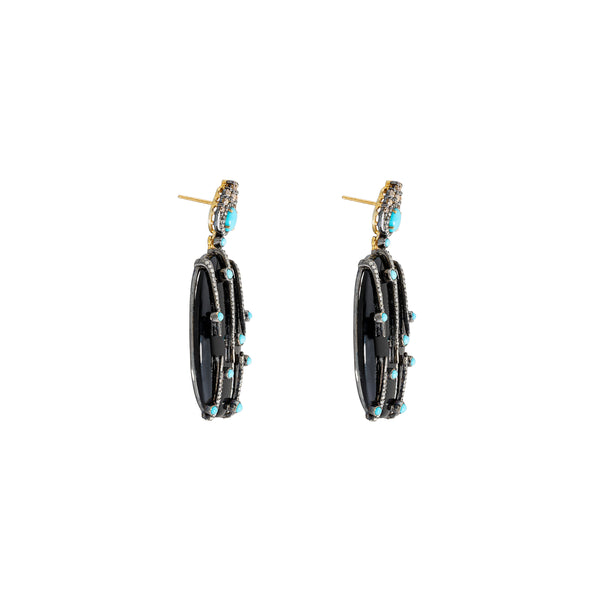 Amaya Black Onyx, Diamond and Turquoise Earrings, Sterling Silver +18k