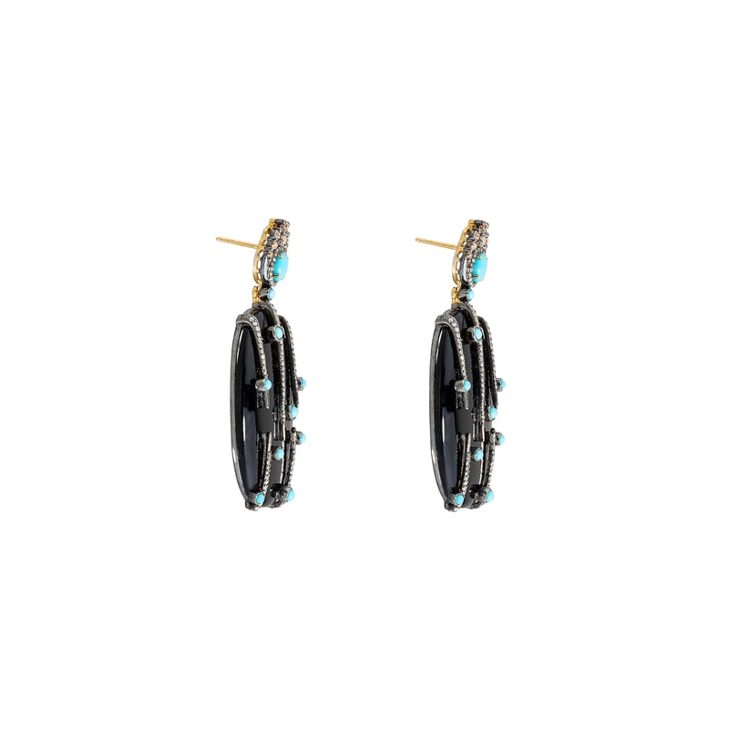 Amaya Black Onyx, Diamond and Turquoise Earrings, Sterling Silver +18k