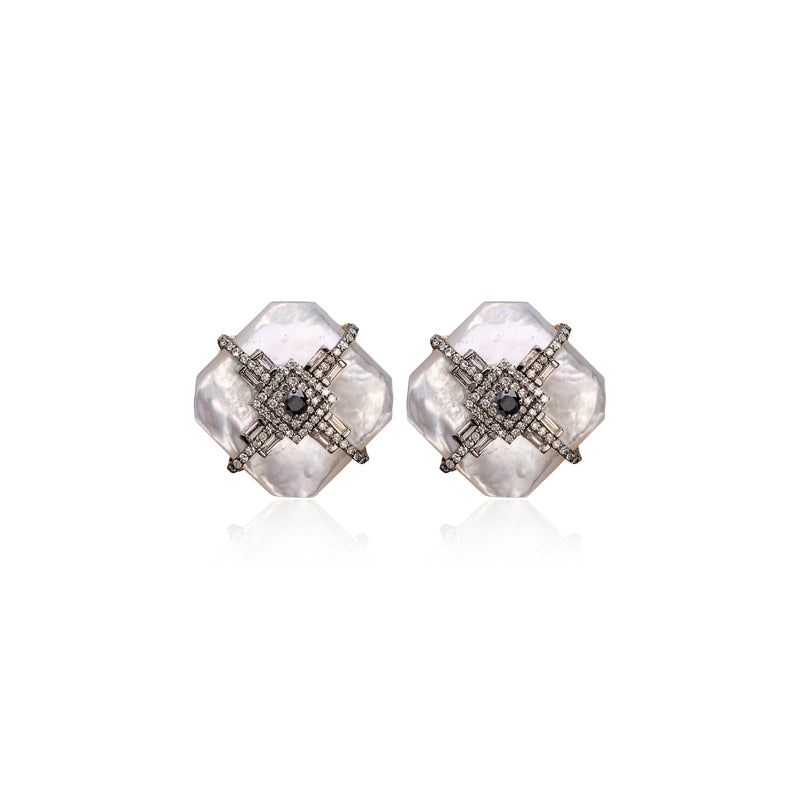 Gloria Mother of Pearl and Diamond Studs Sterling Silver