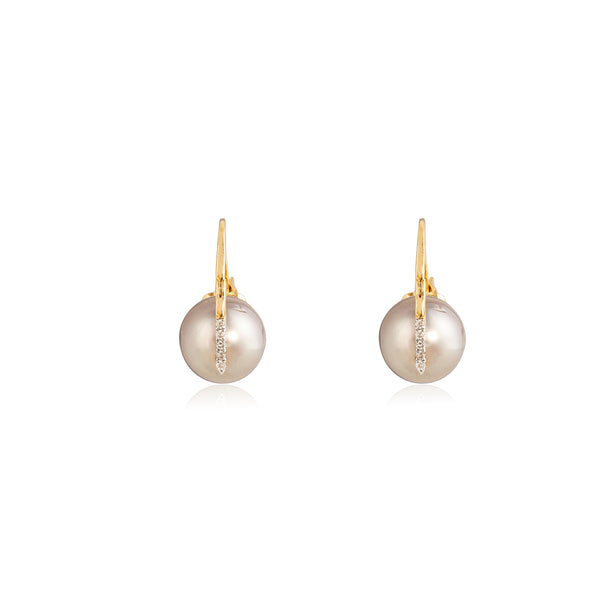 Cultured Tahitian Pearl Diamond Earrings, 14k Yellow Gold