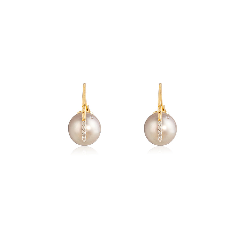 Cultured Tahitian Pearl Diamond Earrings, 14k Yellow Gold