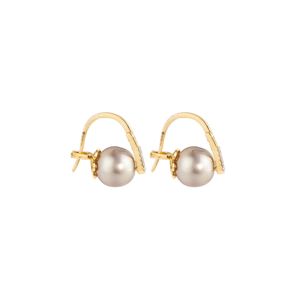 Cultured Tahitian Pearl Diamond Earrings, 14k Yellow Gold