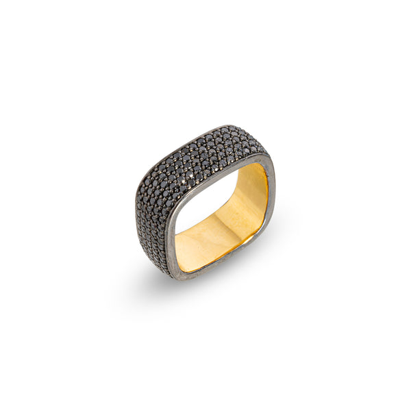 Magumi Black Diamond Square Ring, Sterling Silver + 18K Yellow Gold