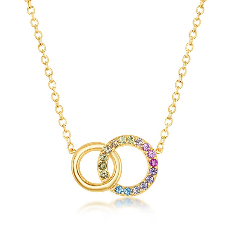 Double Circle Rainbow CZ Necklace, Gold Vermeil