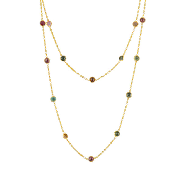 Aeliana, Multi Round Tourmaline 36" Necklace, Gold Vermeil