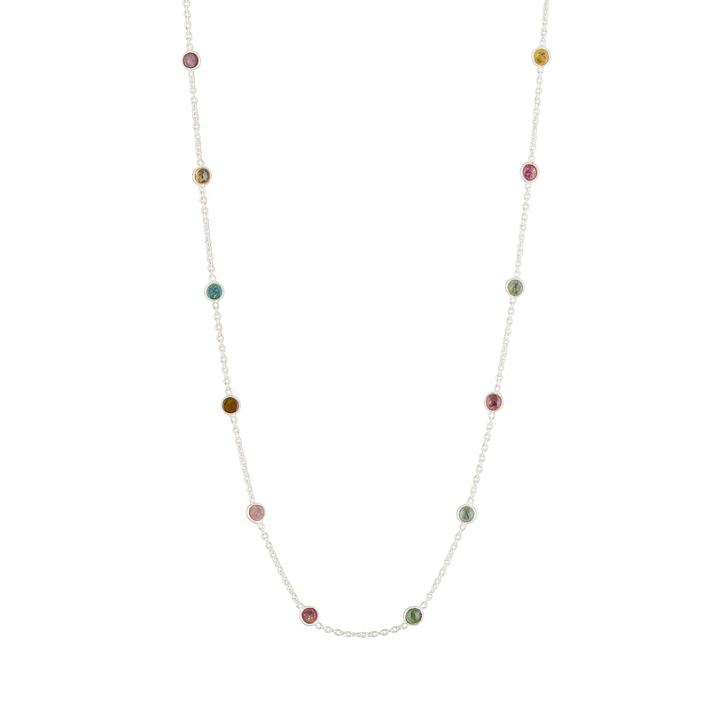 Aeliana, Round Tourmaline Necklace , Sterling Silver