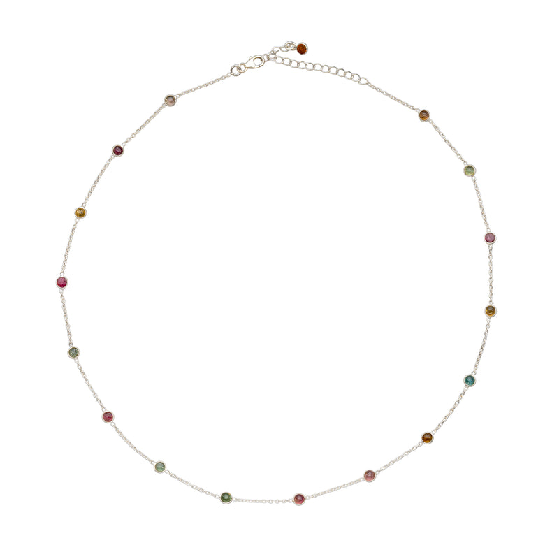 Aeliana, Round Tourmaline Necklace , Sterling Silver