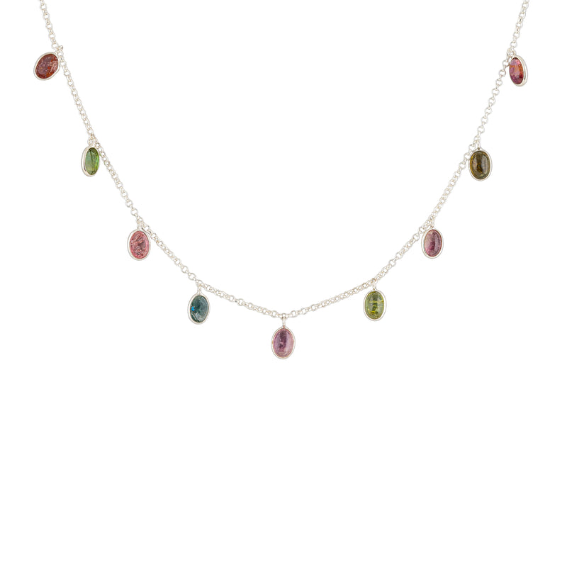 Aeliana Oval DanglingTourmaline Necklace, Sterling SIlver