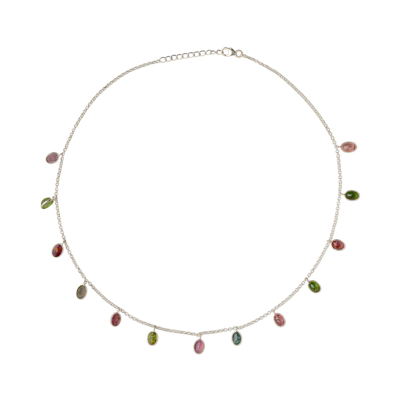 Aeliana Oval DanglingTourmaline Necklace, Sterling SIlver