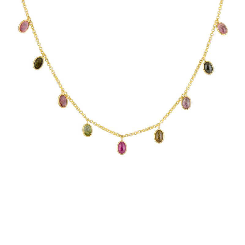 Aeliana Oval DanglingTourmaline Necklace, Gold Vermeil