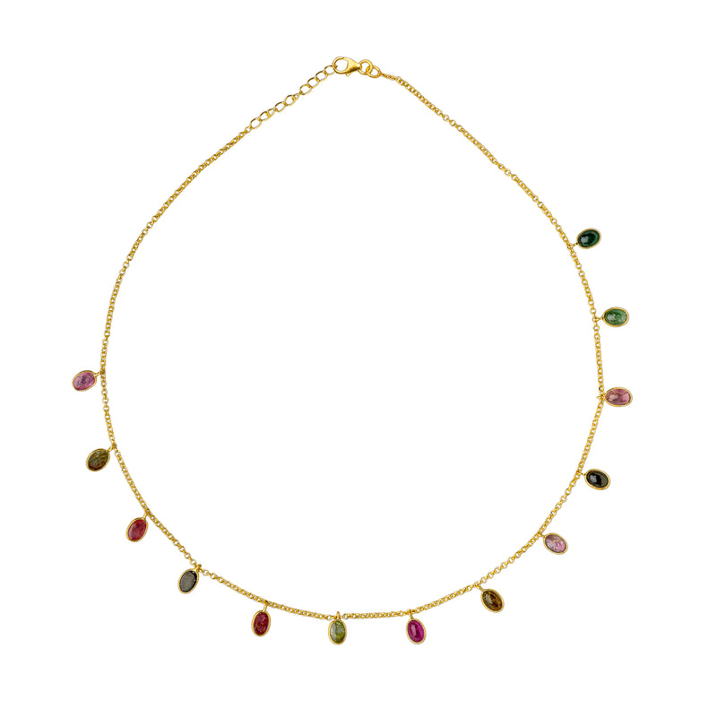 Aeliana Oval DanglingTourmaline Necklace, Gold Vermeil