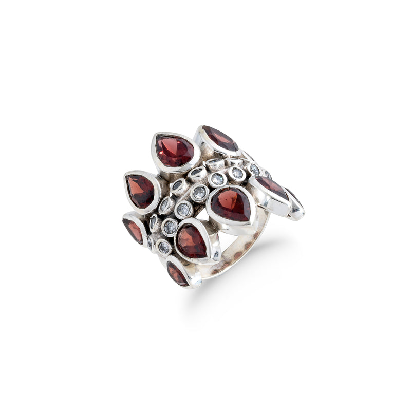 Sandy Garnet Ring, Sterling Silver