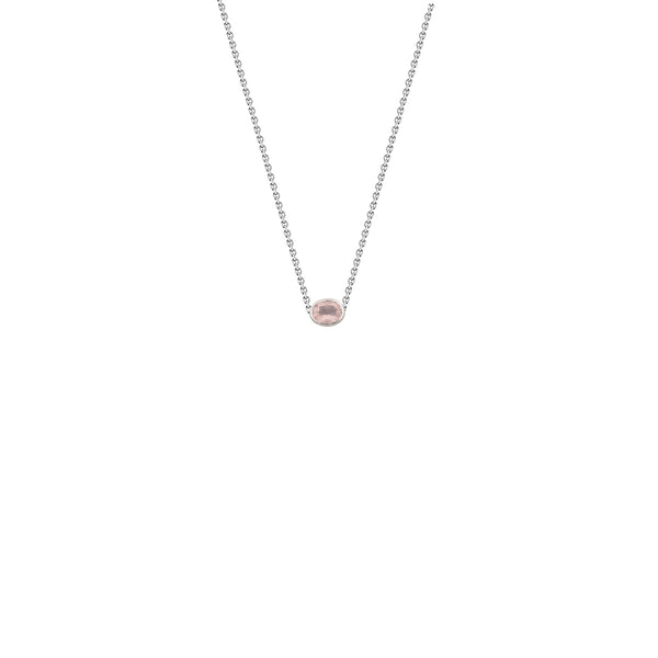 Zoya Oval Rose Quartz Necklace, 14 K White Gold