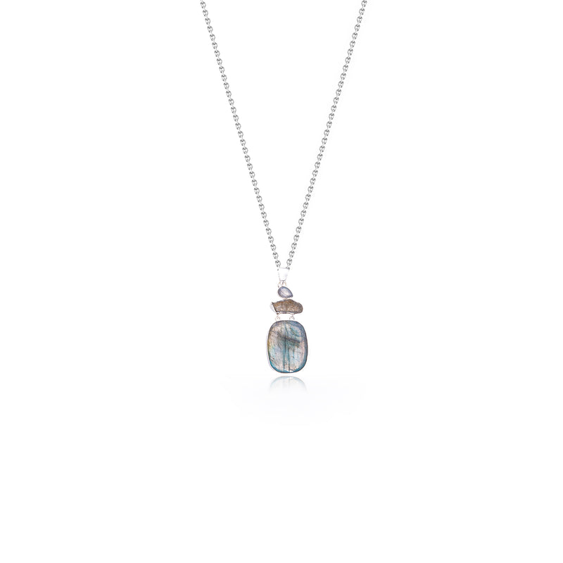 Labradorite Three Stone Oval Necklace, Sterling Silver