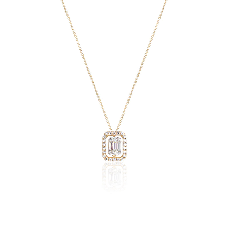 Victoria, Illusion Emerald Cut Halo Diamond Necklace