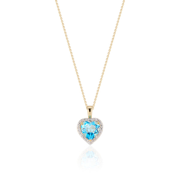 Cordilia Blue Topaz and Diamond Heart Necklace, 14k Yellow Gold