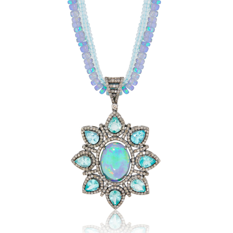Padmavati Opal, Blue Topaz and Diamond Necklace