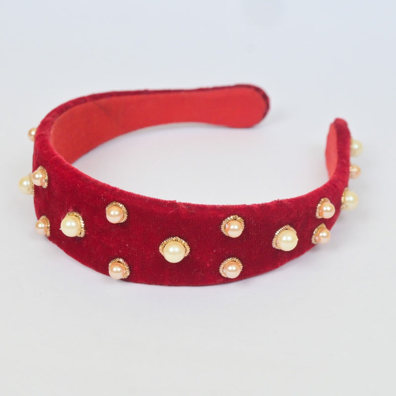 Headband with Cultured Pearls in Red