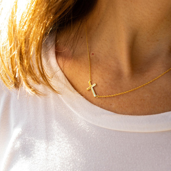 Sideway Cross Necklace in Gold Vermeil