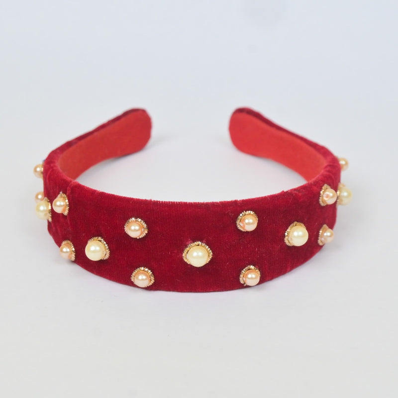 Headband with Cultured Pearls in Red