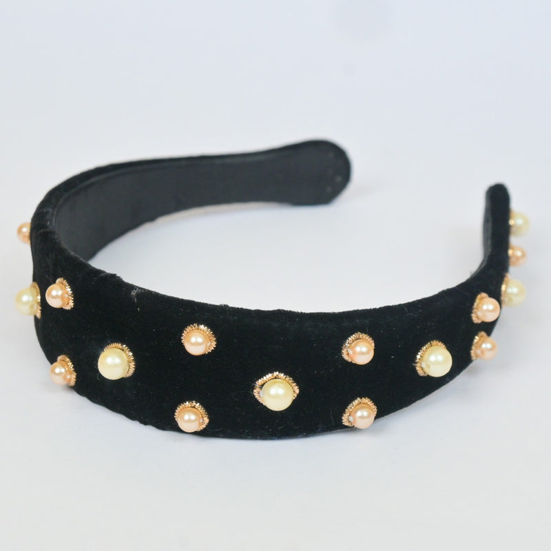 Headband with Cultured Pearls in Black