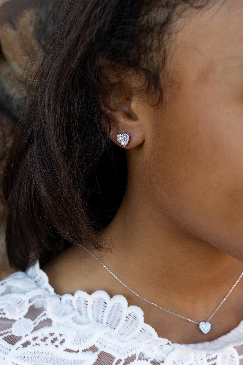 Olivia, Illusion Diamond Heart Earrings 14k White Gold