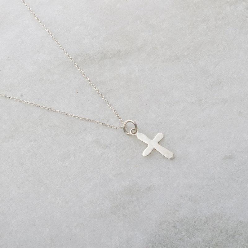 Rounded Corner Cross Necklace, Sterling Silver