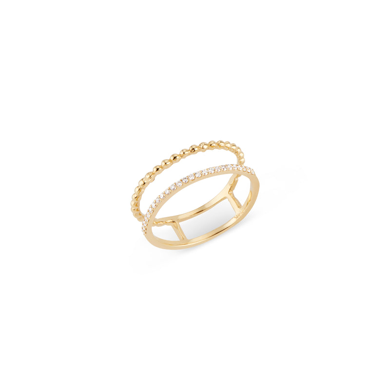 Cora Double Band Diamond Ring, 14K Yellow Gold