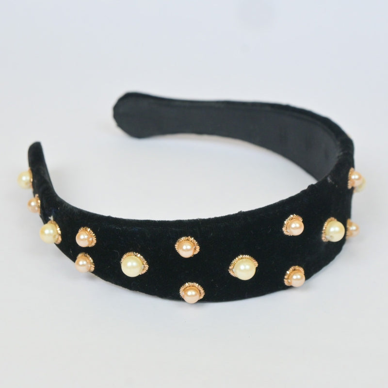 Headband with Cultured Pearls in Black