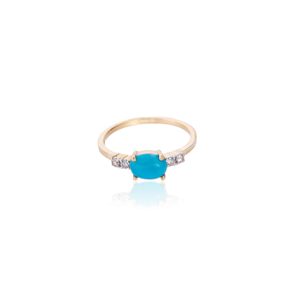 Aleezah, Turquoise and Diamond Ring, 14K Yellow Gold