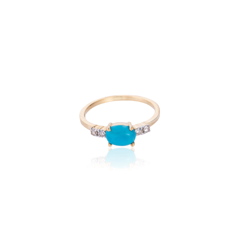 Aleezah, Turquoise and Diamond Ring, 14K Yellow Gold