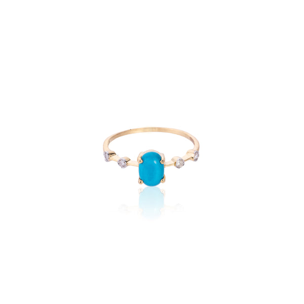 Noor, Turquoise and Diamond Ring, 14K Yellow Gold