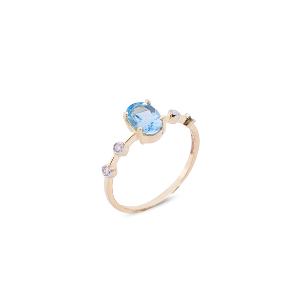 Noor,Blue Topaz and Diamond Ring, 14K Yellow Gold