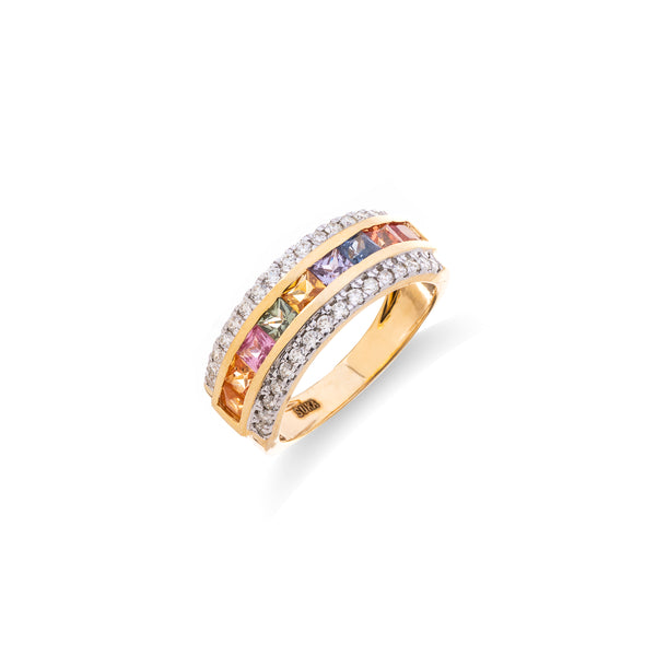 Asha Multi Sapphire and Diamond Ring, 14K Yellow Gold