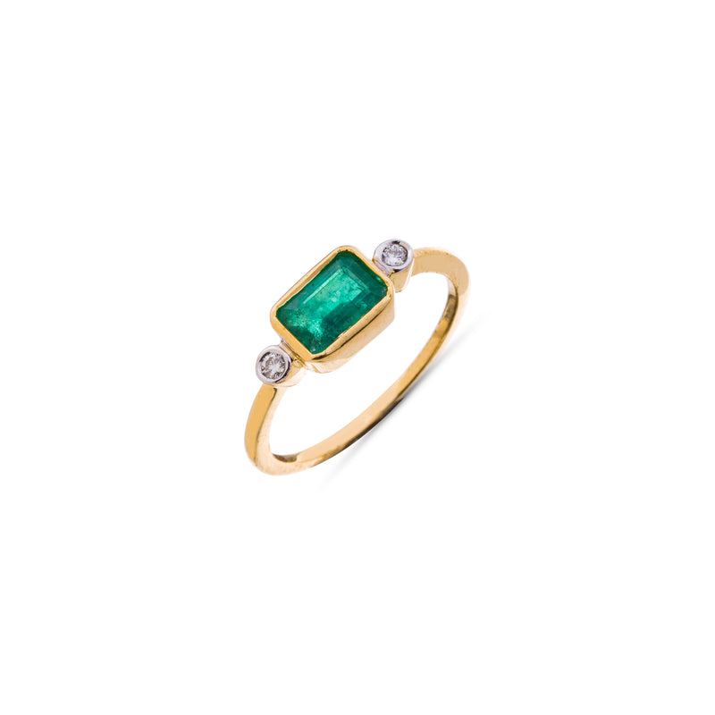 Riley, Emerald Ring with Diamonds, 14K Yellow Gold