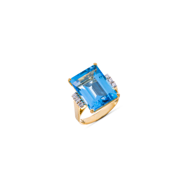 Valentina, Blue Topaz Ring with Diamonds, 14K Yellow Gold
