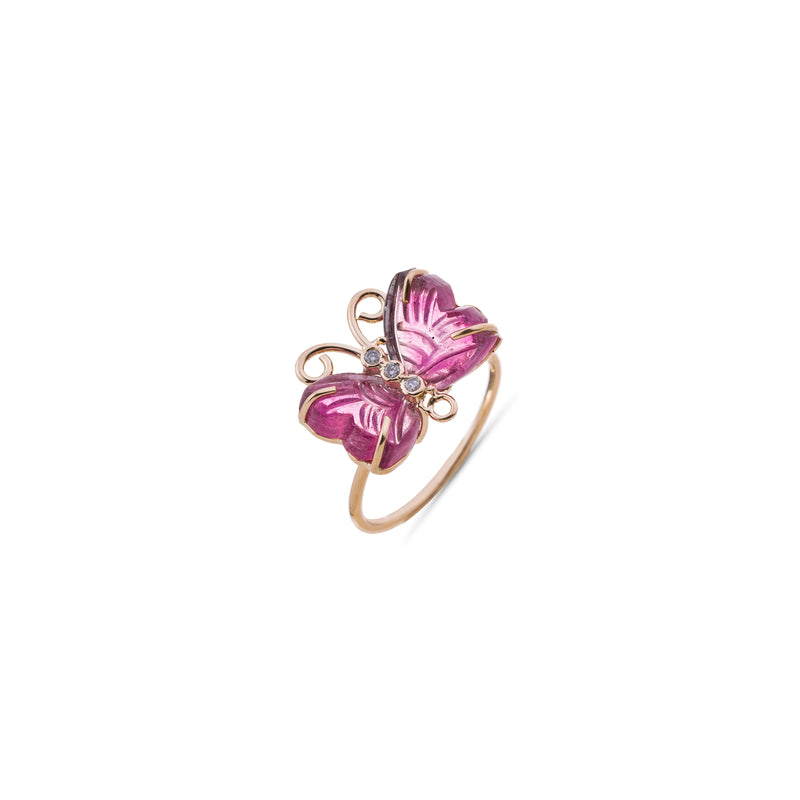 Monarch, Tourmaline Butterfly Ring with Diamonds, 18K Yellow Gold