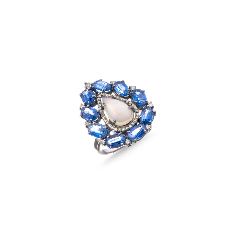 Opal, Tanzanite and Diamond Ring, Sterling Silver