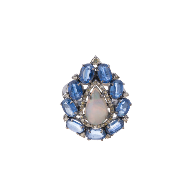 Opal, Tanzanite and Diamond Ring, Sterling Silver