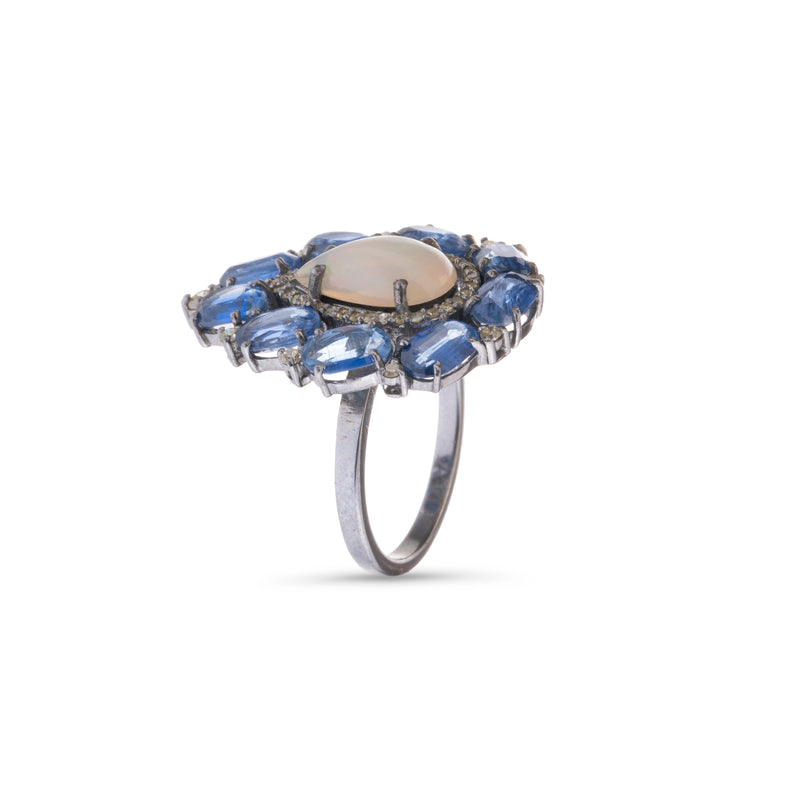 Opal, Tanzanite and Diamond Ring, Sterling Silver