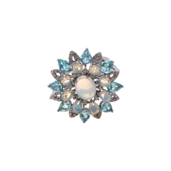Opal, Blue Topaz & Diamond Ring, Sterling Silver