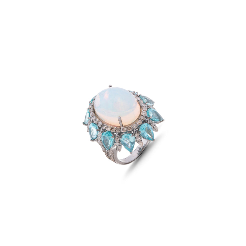 Opal, Blue Topaz and Diamond Ring, Sterling Silver