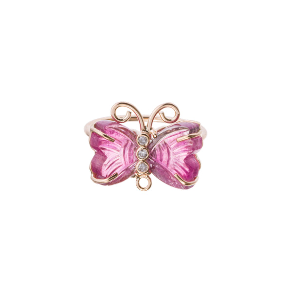 Monarch, Tourmaline Butterfly Ring with Diamonds, 18K Yellow Gold