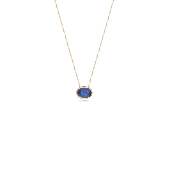 Oval Sapphire Solitaire Necklace, 14K Yellow Gold