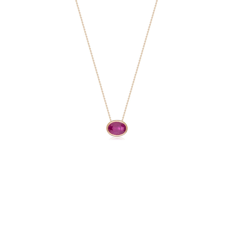 Oval Ruby Solitaire Necklace, 14K Yellow Gold