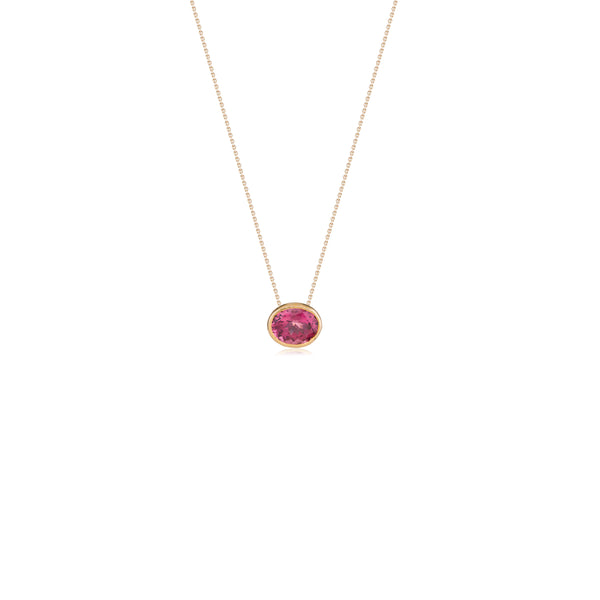 Oval Pink Tourmaline Solitaire Necklace, 14K Yellow Gold