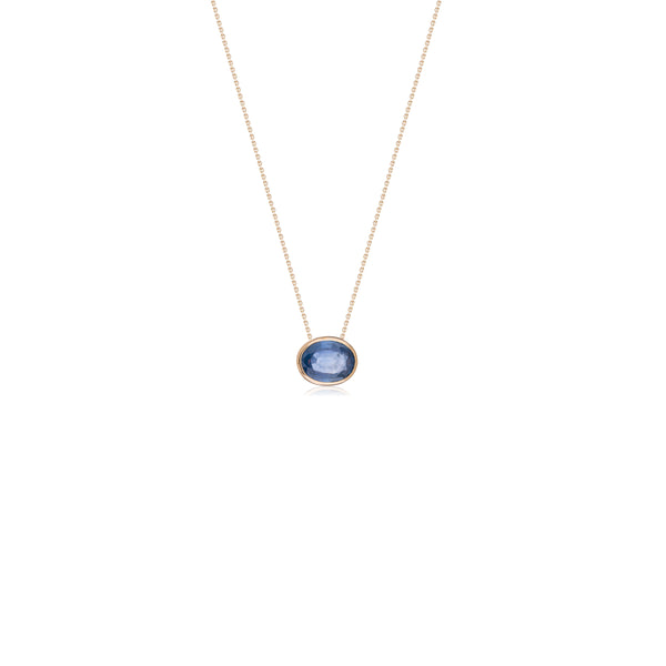 Oval Blue Topaz Solitaire Necklace, 14K Yellow Gold